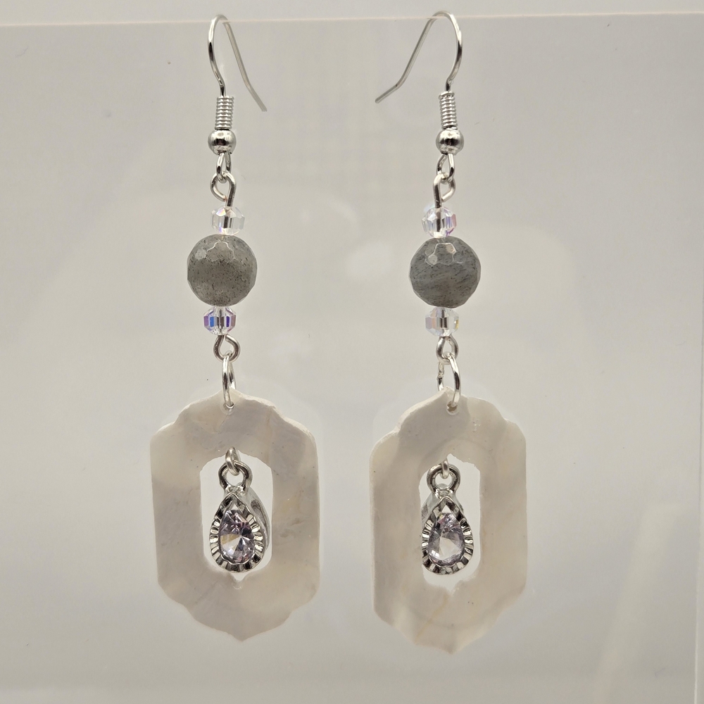 #B373- Silver and Gray Drop Earrings- Labradorite Beads - Picture 1 of 4